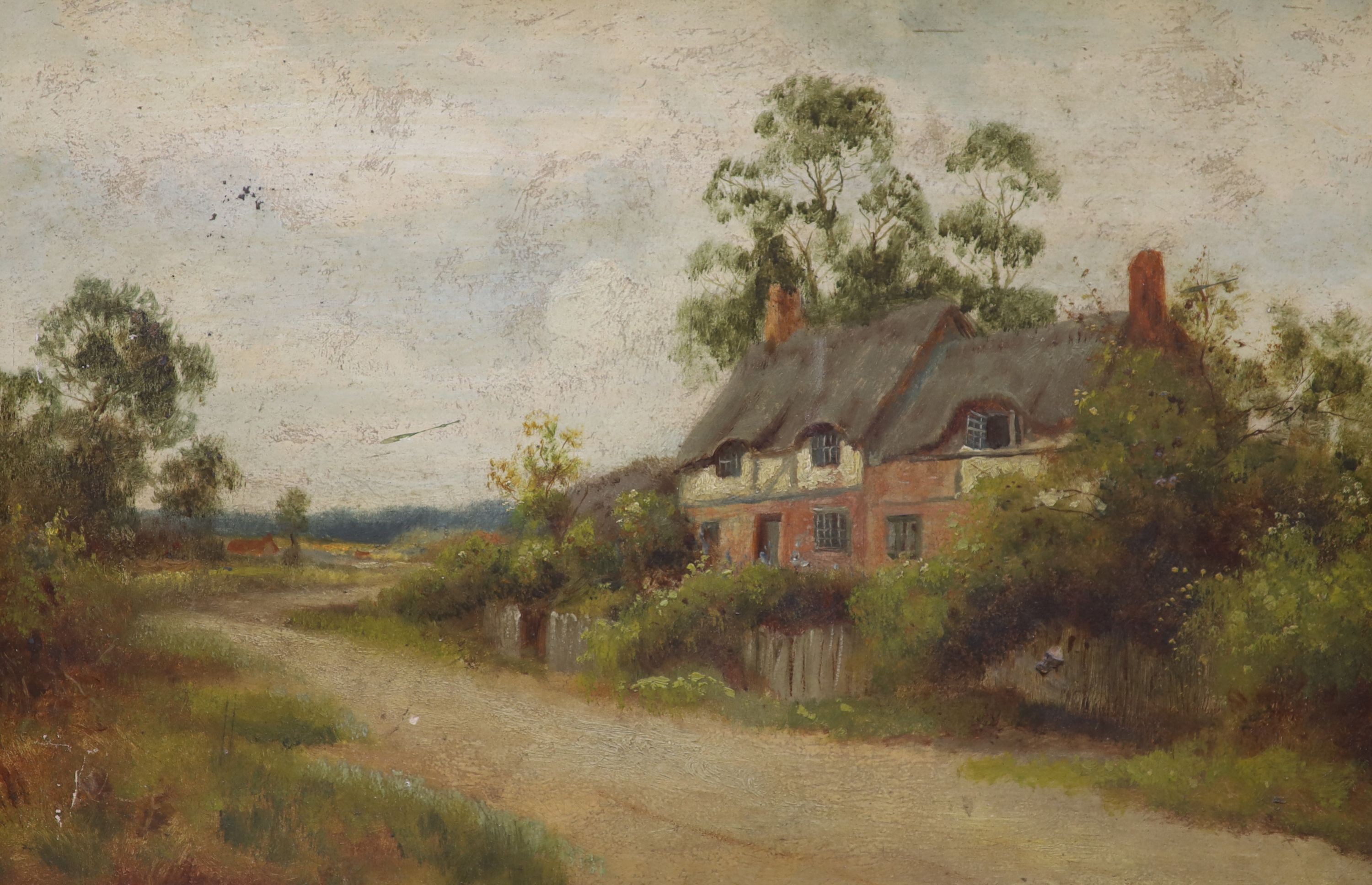 Walter Wallor Caffyn (1845-1898), oil on board, Cottage near Rye, inscribed verso and dated 1898, 30 x 45cm.